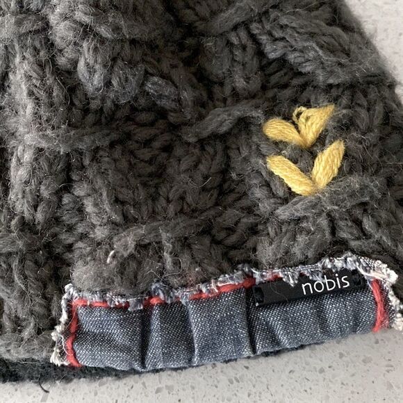 Nobis Smokey Grey Knitted Beanie Hat Yellow Stitching Wool Blend Warm Quality - Picture 7 of 11